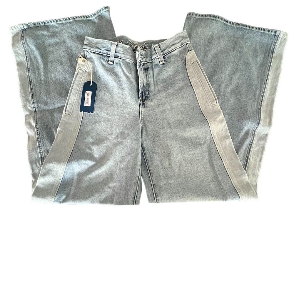 Daily Blue Women's High Rise Patchwork Flare Jeans Size 24 Light Wash